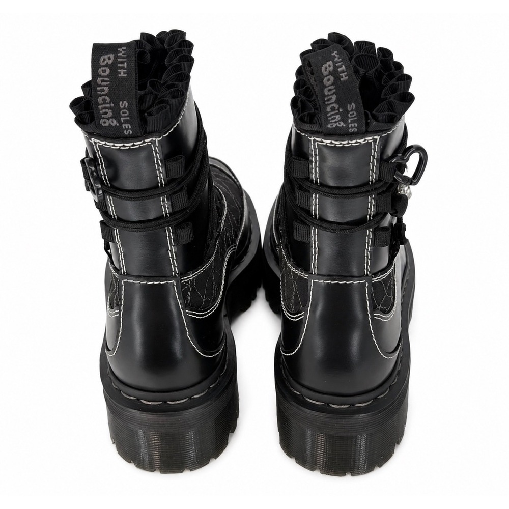 Dr. Martens Jadon Frill Black Leather Platform Boots Stitch Charms 8 Goth 111-04 - Picture 7 of 12
